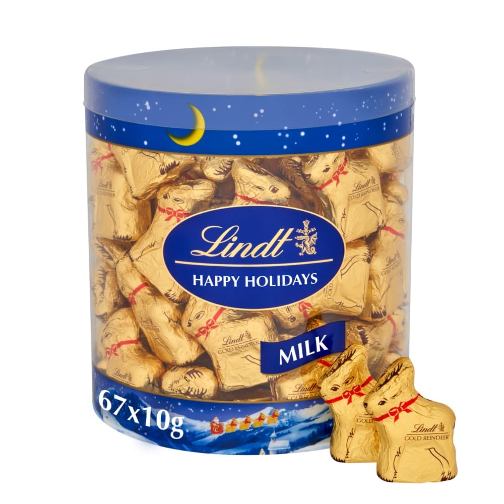 Lindt Gold Reindeer Christmas Milk Chocolate Drum 10g 