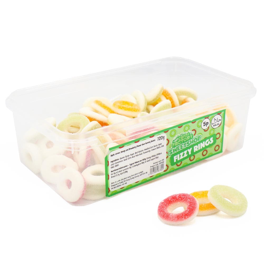 Crazy Candy Factory Sweetshop Fizzy Rings 5p Tub