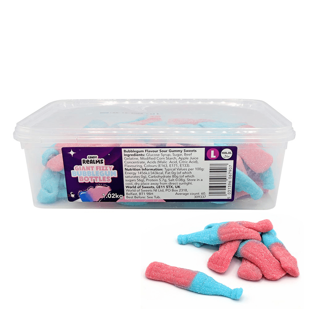 Candy Realms Giant Fizzy Bubblegum Bottles Tub 1.02 kg 