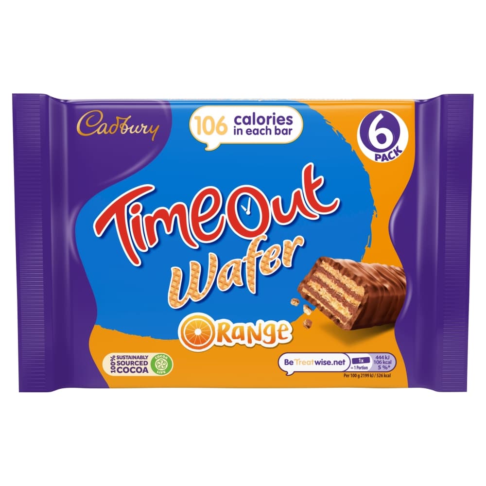 Cadbury Time Out Wafer Orange Chocolate Bar 6 Pack 121g