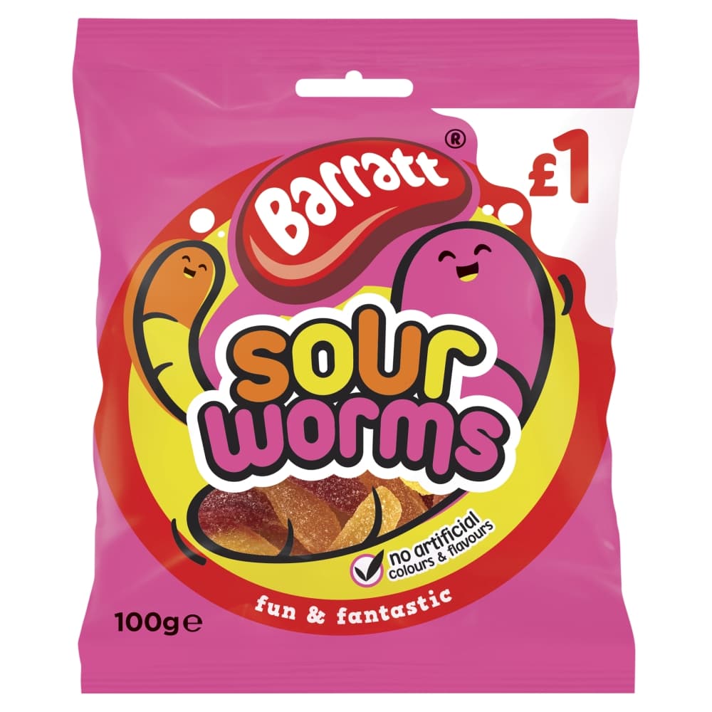 Barratt Fun & Fantastic Sour Worms 100g £1 PMP