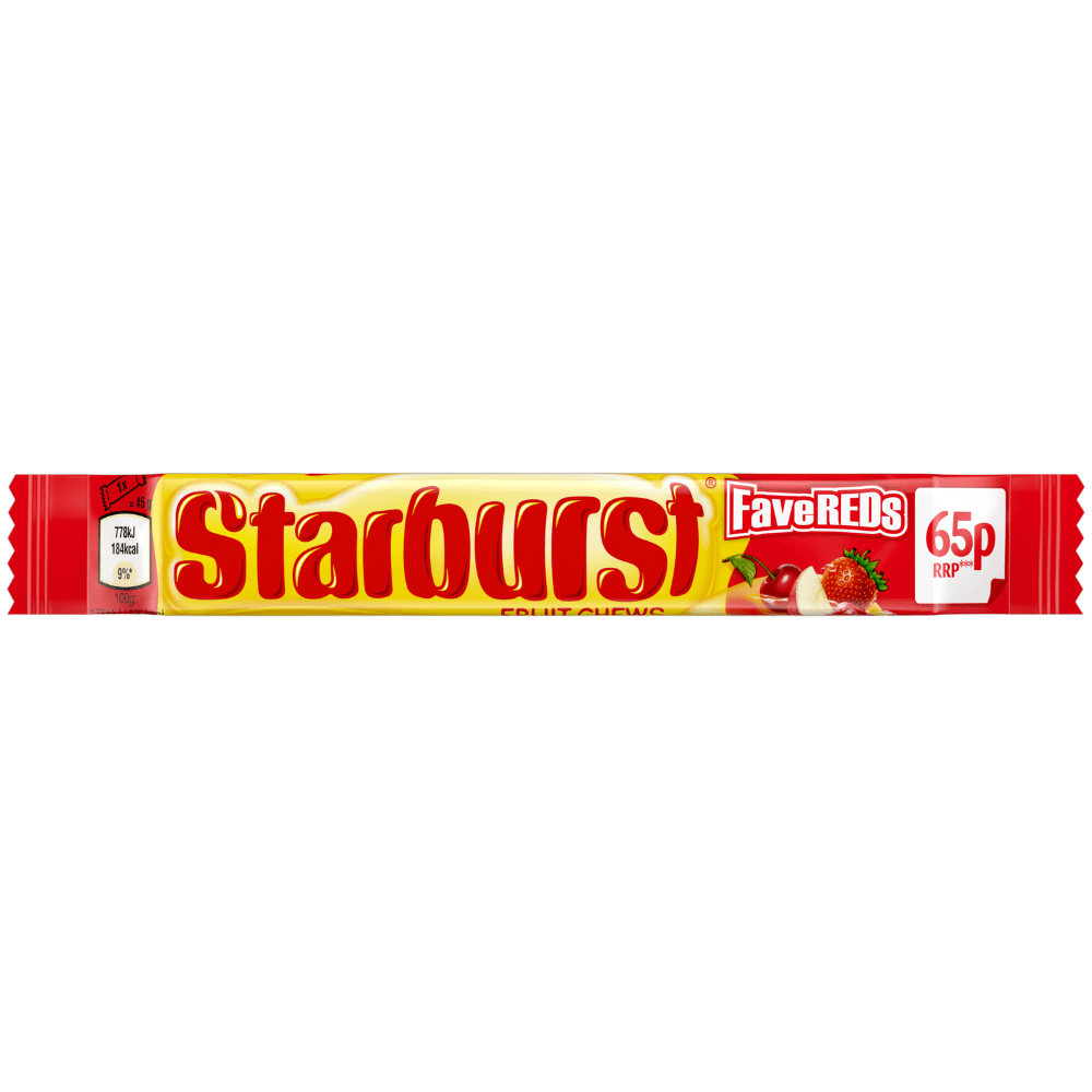 Starburst Fave Reds Vegan Chewy Sweets Fruit Flavoured Bag 45g 65p PMP 