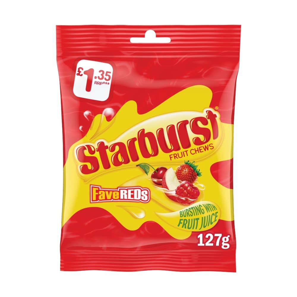 Starburst Fave Reds Vegan Chewy Sweets Fruit Flavoured Treat Bag £1.35 PMP 127g
