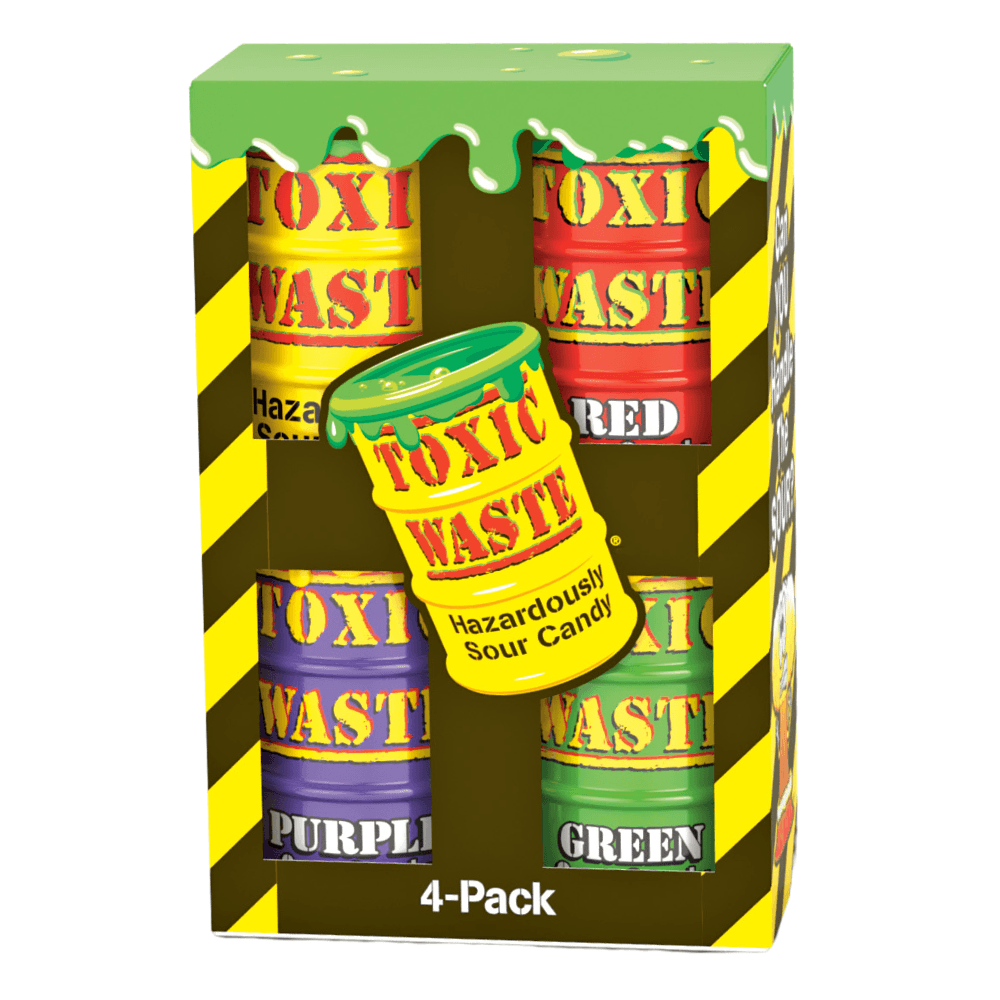 Toxic Waste Hazardously Sour Candy Drums 4 Pack Box 168g