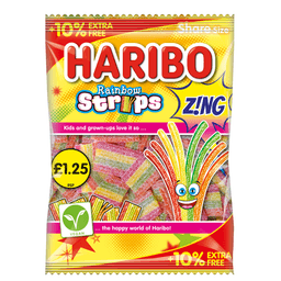 Haribo Rainbow Strips Z!NG Bag 143g £1.25 + 10% Extra Free