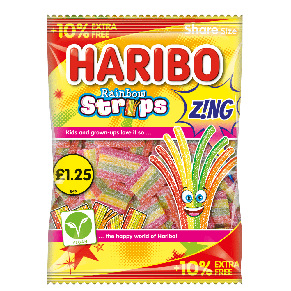 Haribo Rainbow Strips Z!NG Bag 143g £1.25 + 10% Extra Free