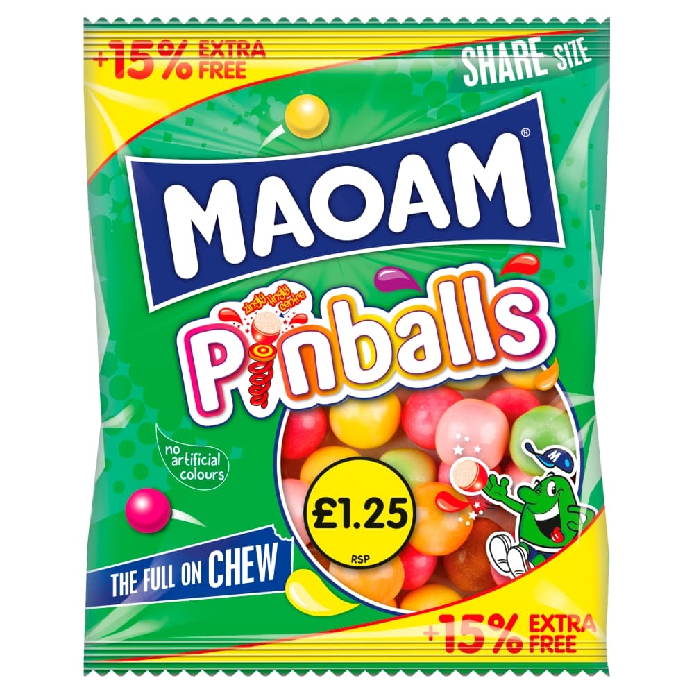 Maoam Pinballs Fruit & Cola Flavour Sharing Bag 161g £1.25 PMP + 15% Extra Free