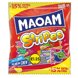 Maoam Stripes Fruit & Cola Flavour  Sharing Bag 161g £1.25 PMP + 15% Extra Free