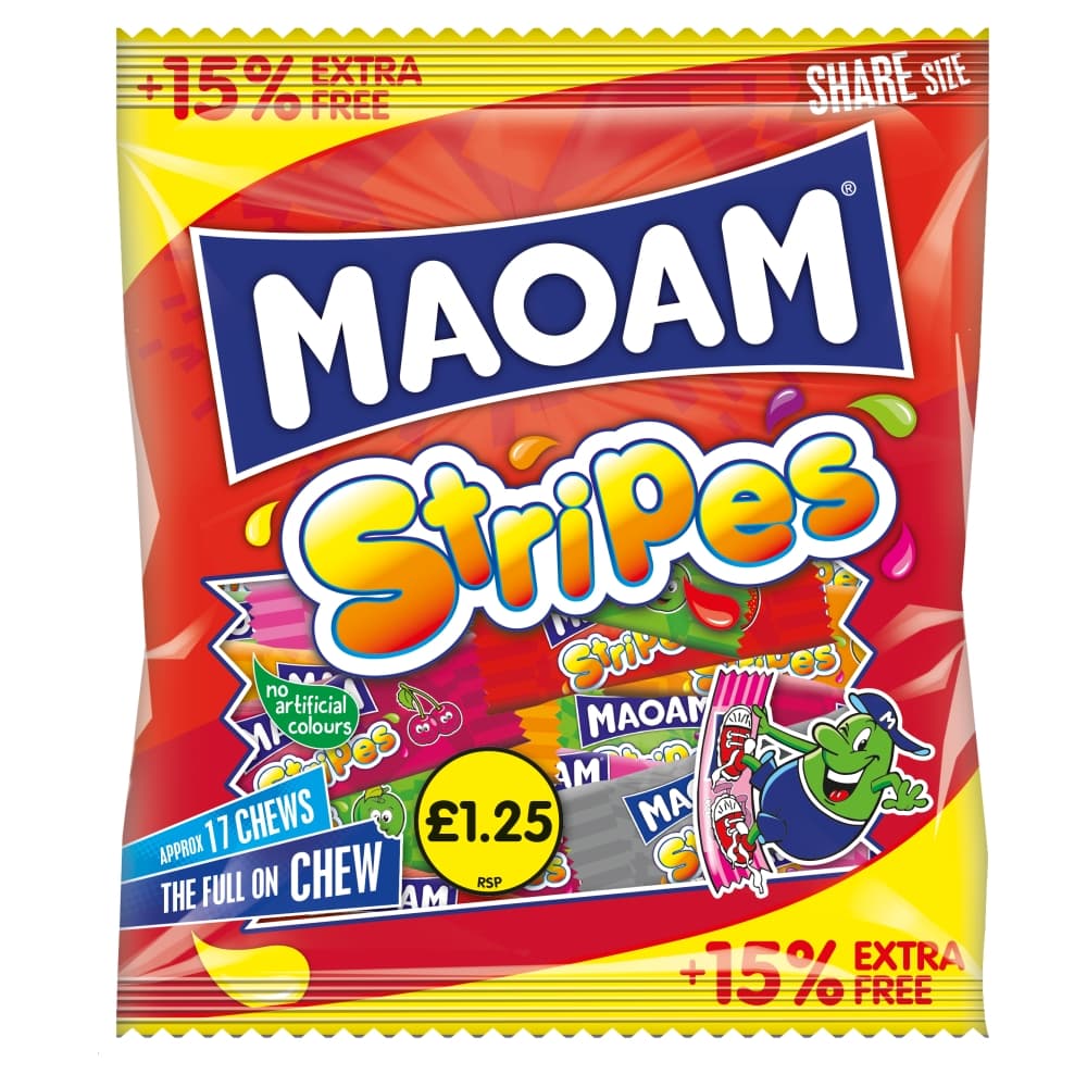 Maoam Stripes Fruit & Cola Flavour  Sharing Bag 161g £1.25 PMP + 15% Extra Free