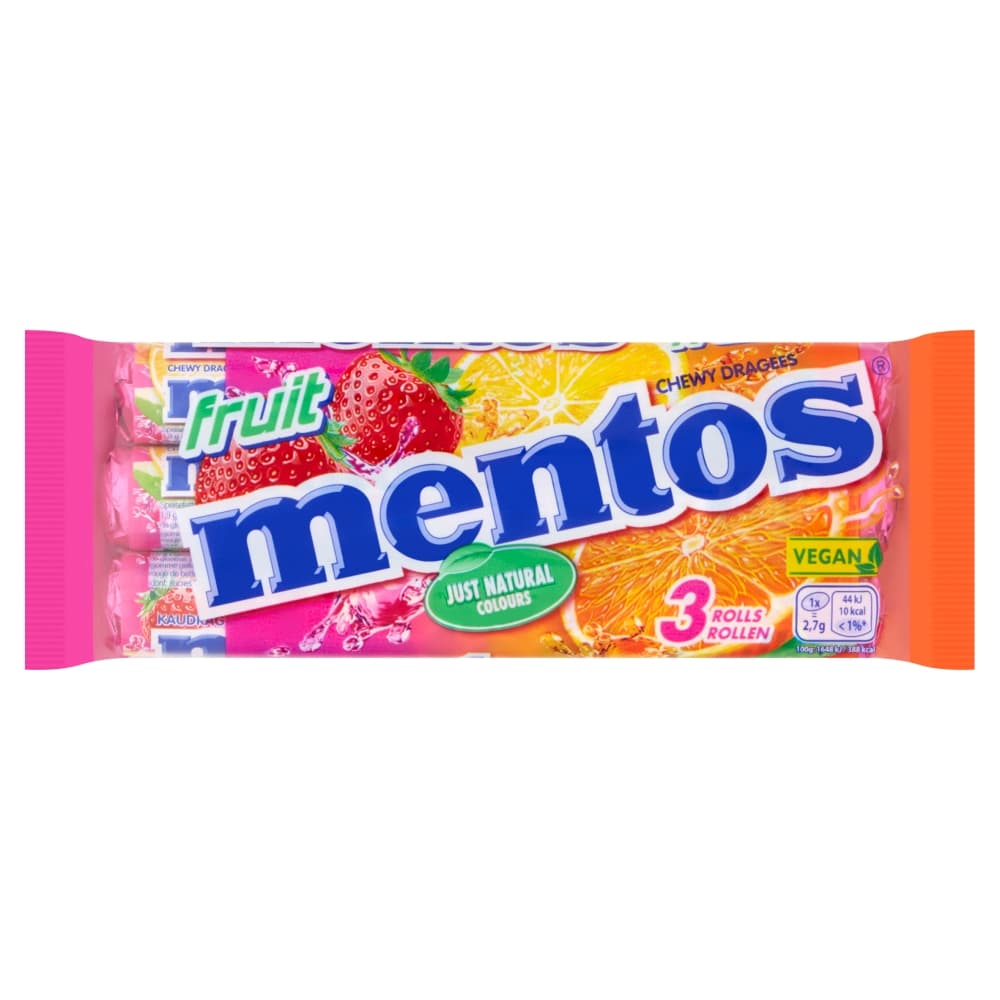Mentos Chewy Dragees Fruit 3 Pack 114g