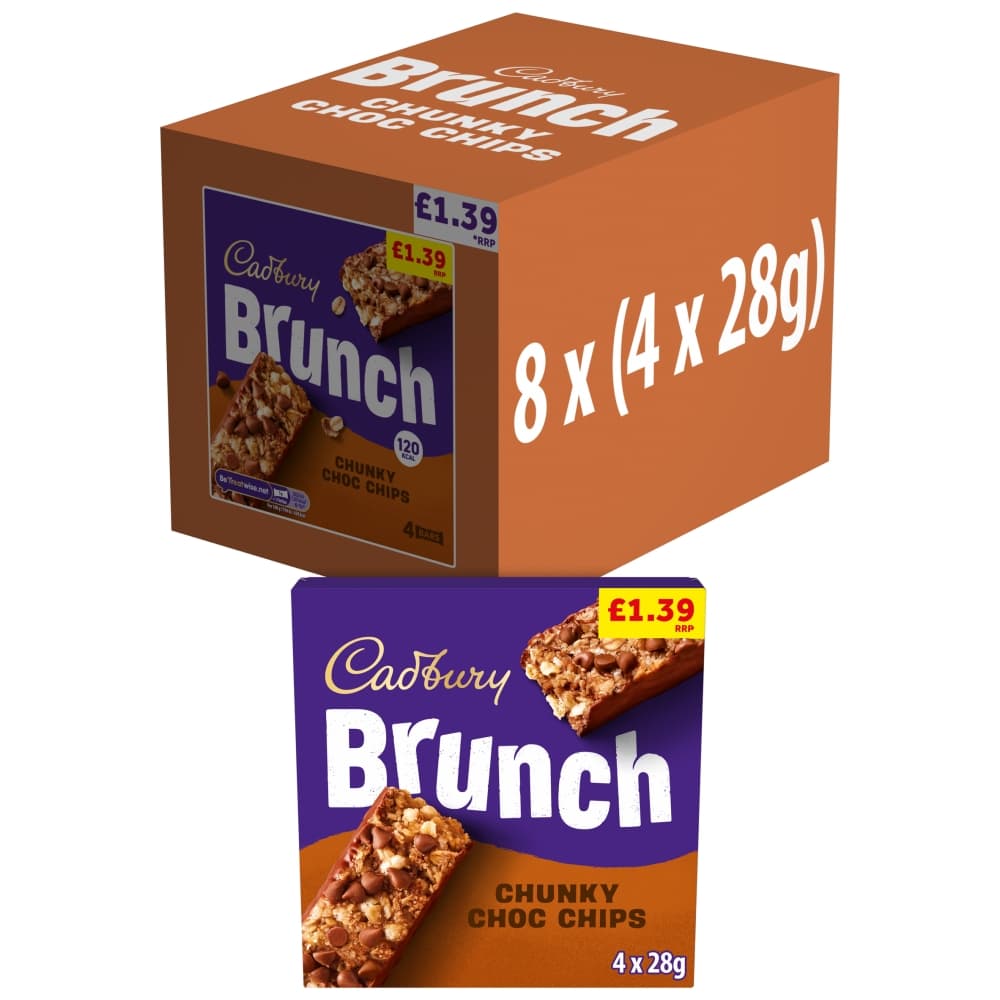 Cadbury Brunch Bar Chocolate Chip Cereal Bars 4 Pack 112g £1.39 PMP