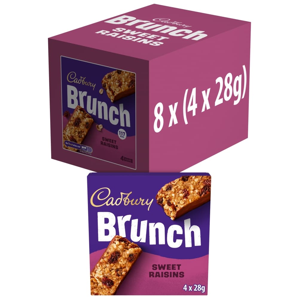 Cadbury Brunch Oats Raisin Chocolate Cereal Bars 4 Pack Multipack 112g