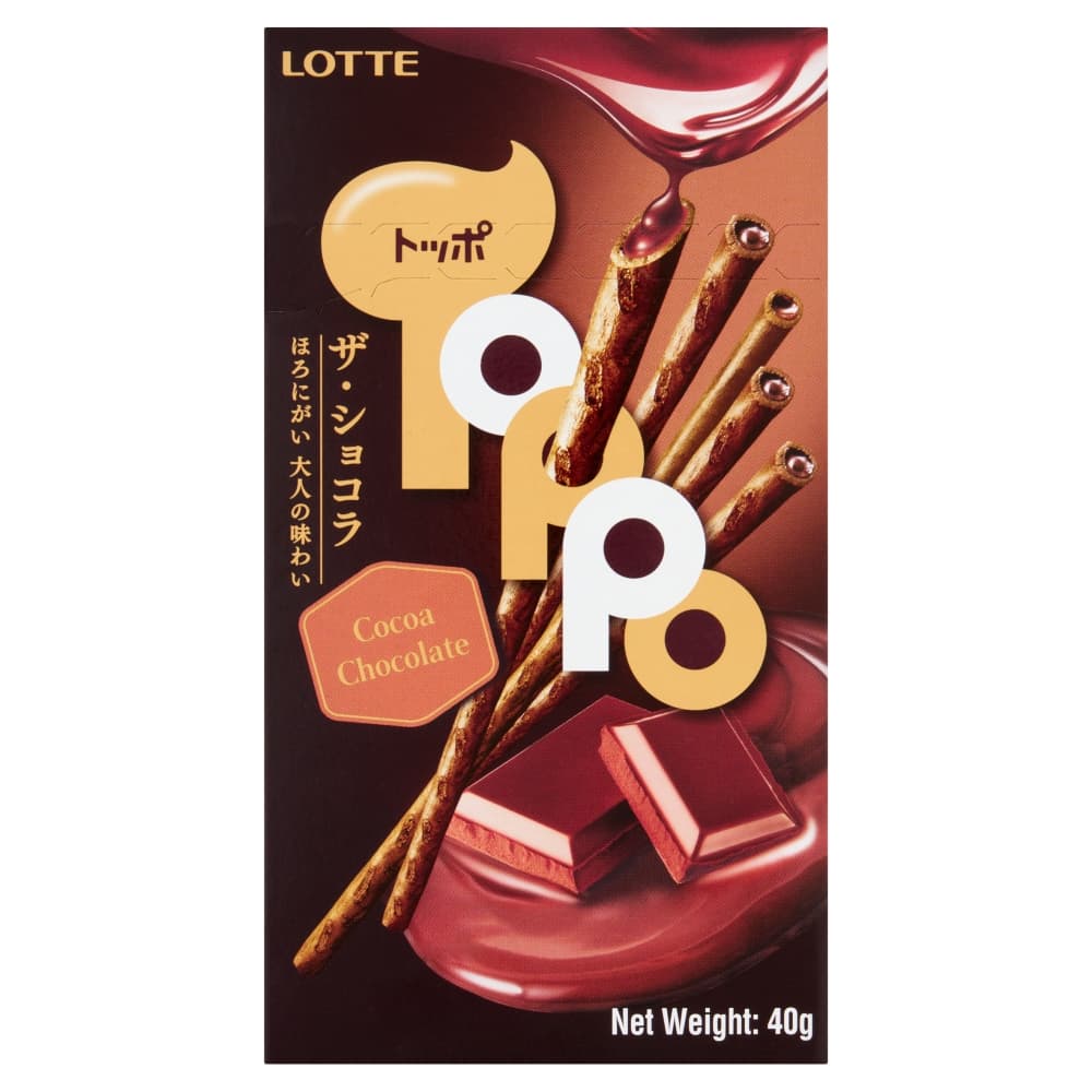 Lotte Toppo Cocoa Chocolate Filled Pretzel Sticks 40g