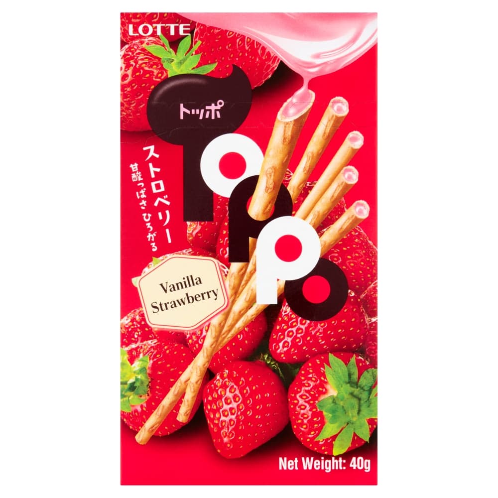 Lotte Toppo Vanilla Strawberry Filled Pretzel Sticks 40g