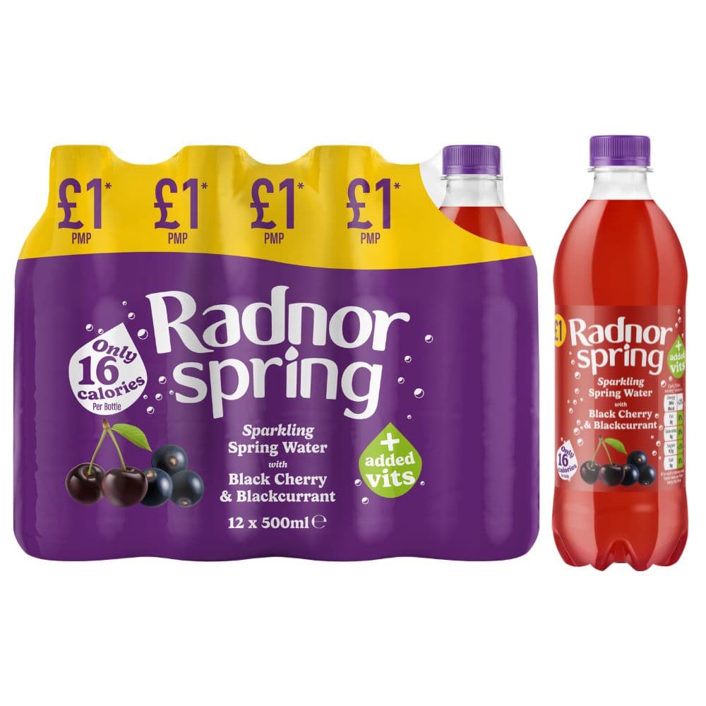 Radnor Spring Cherry & Blackcurrant Sparkling Spring Water 500ml £1 PMP