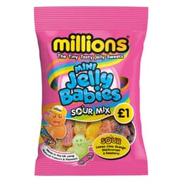 Millions Mini Jelly Babies Sour Mix Bag 100g £1 PMP