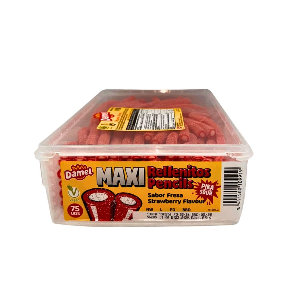 Damel Maxi Fizzy Strawberry Pencils Tub 1.3kg