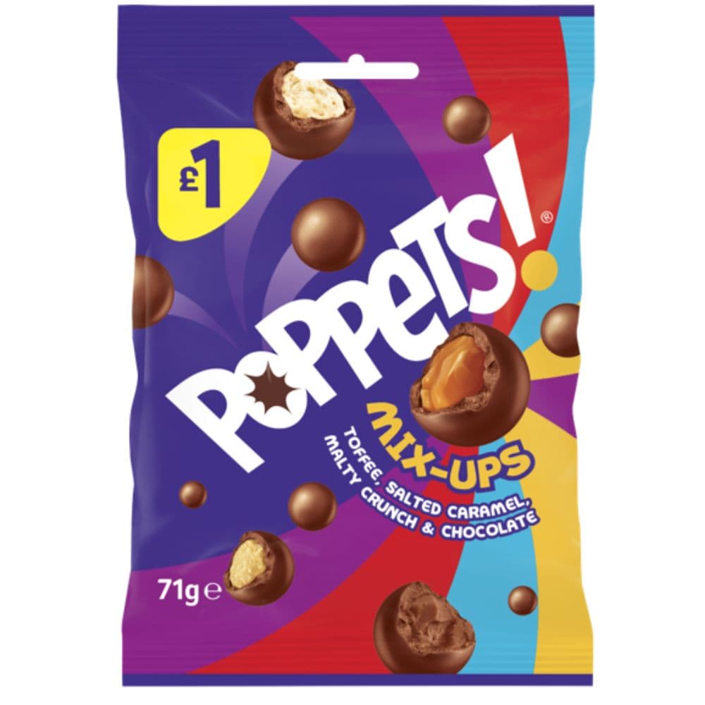 Poppets Mix-Ups Toffee, Salted Caramel, Malty Crunch & Chocolate 71g £1 PMP