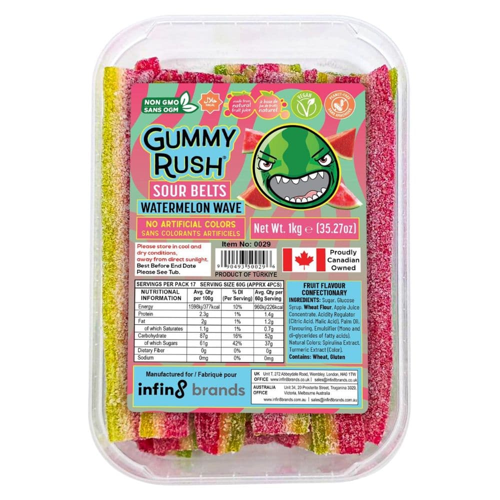 Gummy Rush Watermelon Wave Sour Belts Tub 1kg