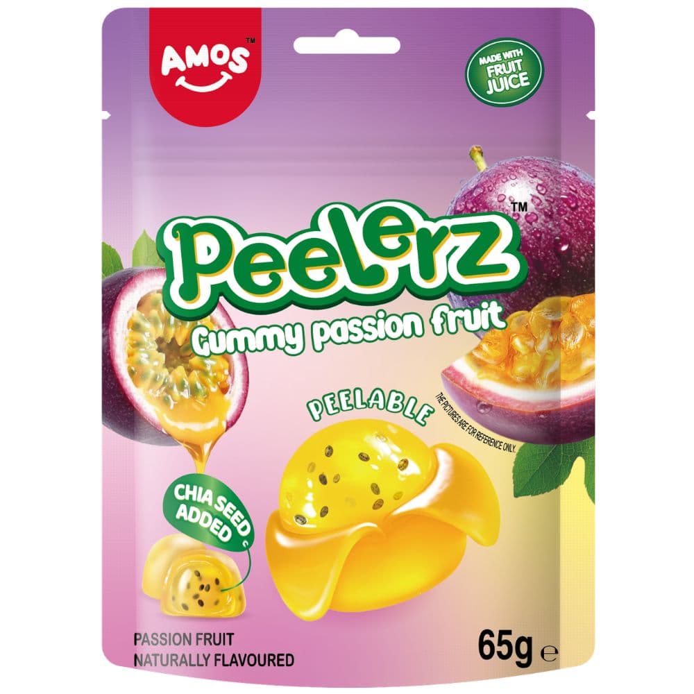 Amos Peelerz Gummy Passion Fruit Flavour Pouch 65g