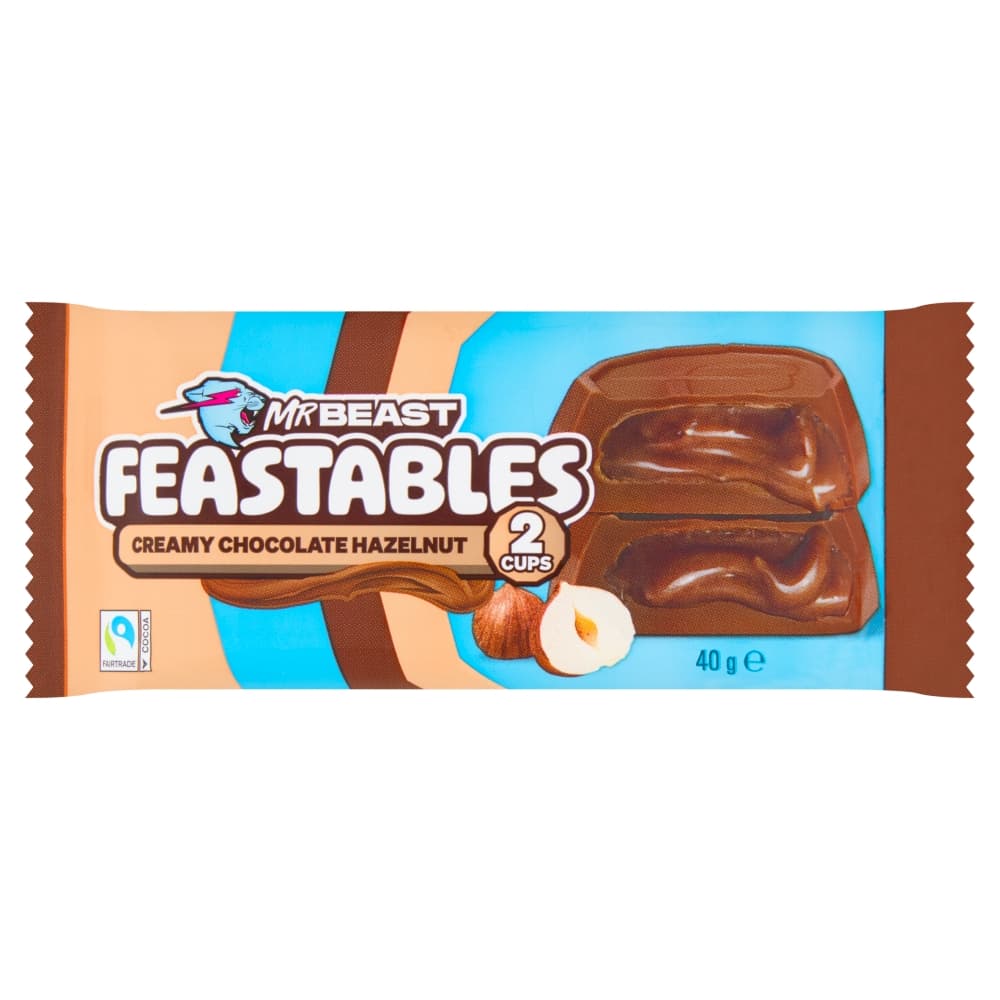 Bulk buy Mr Beast Feastables 2 Creamy Chocolate Hazelnut Cups 40g at Hancocks. The UK’s largest confectionery wholesaler, we’ve been trusted by retailers since 1962.