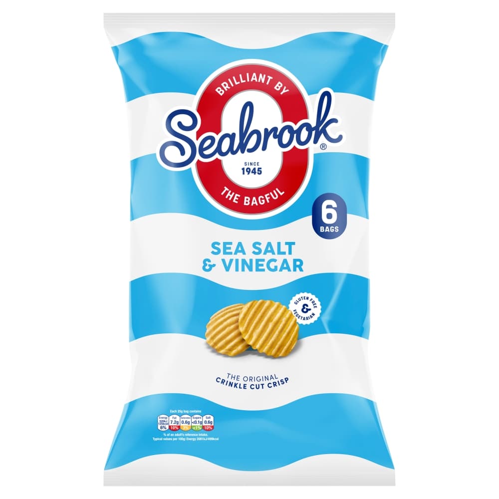 Seabrook Sea Salt & Vinegar Flavour Crinkle Cut Crisps 6 Pack 150g