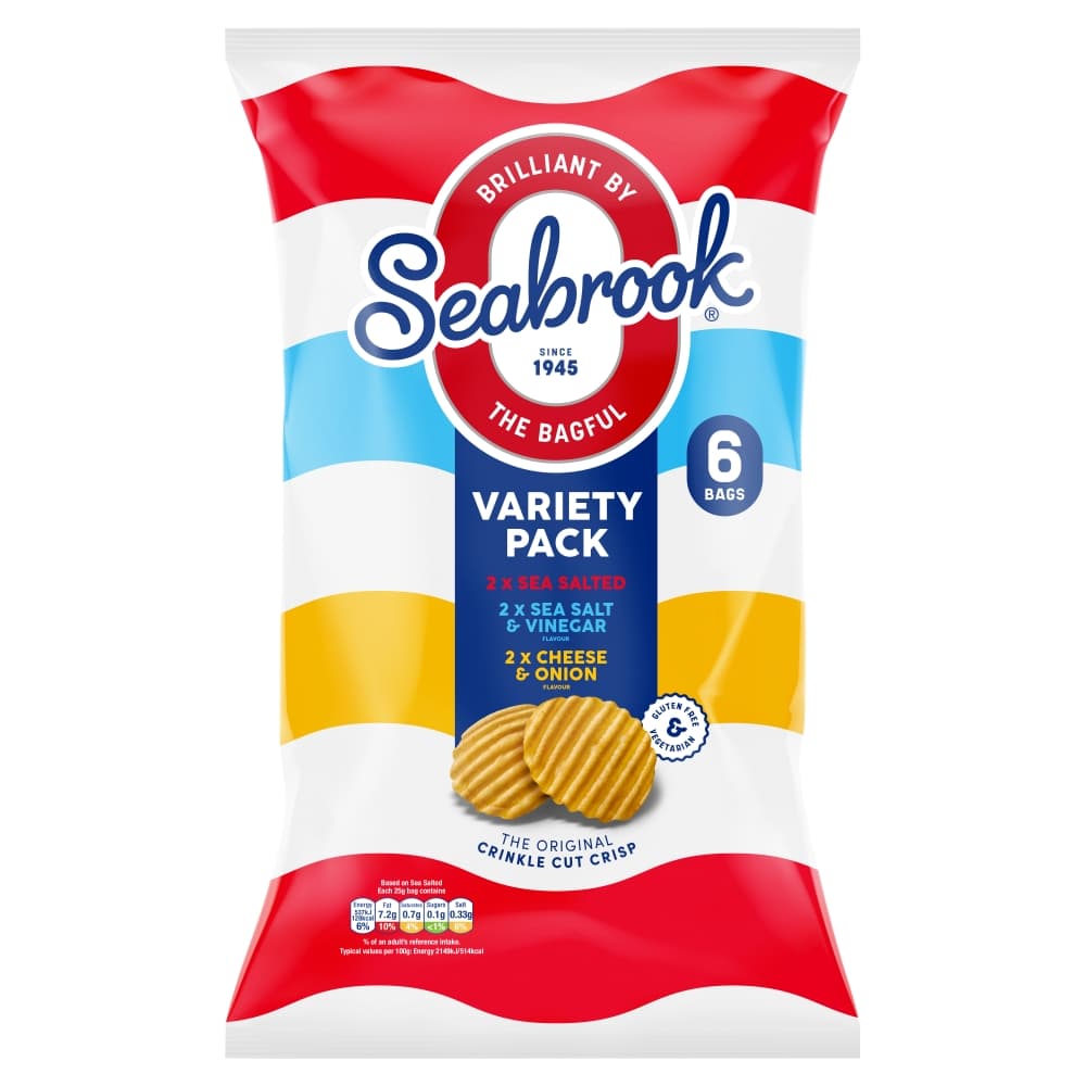 Seabrook The Original Crinkle Cut Crisp Variety 6 Pack 150g