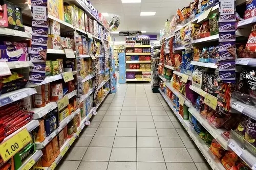 Products on the shelves of a store